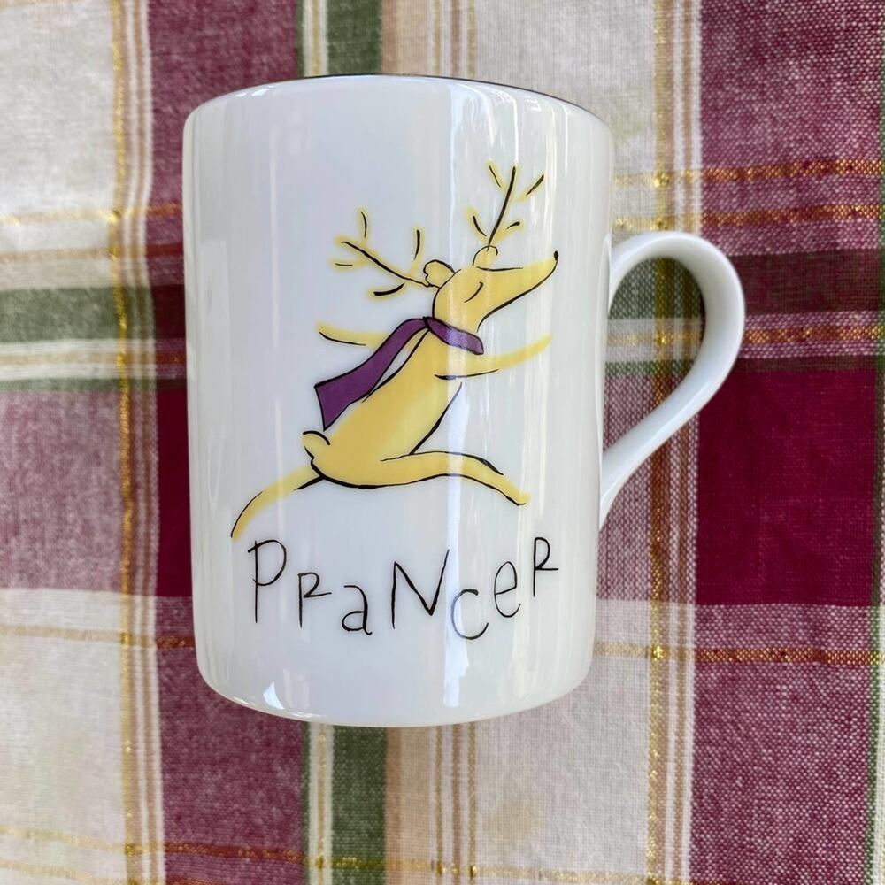 Pottery Barn REINDEER Prancer White Porcelain Comet‎ Coffee Mug 4”Tx3-1/8”D